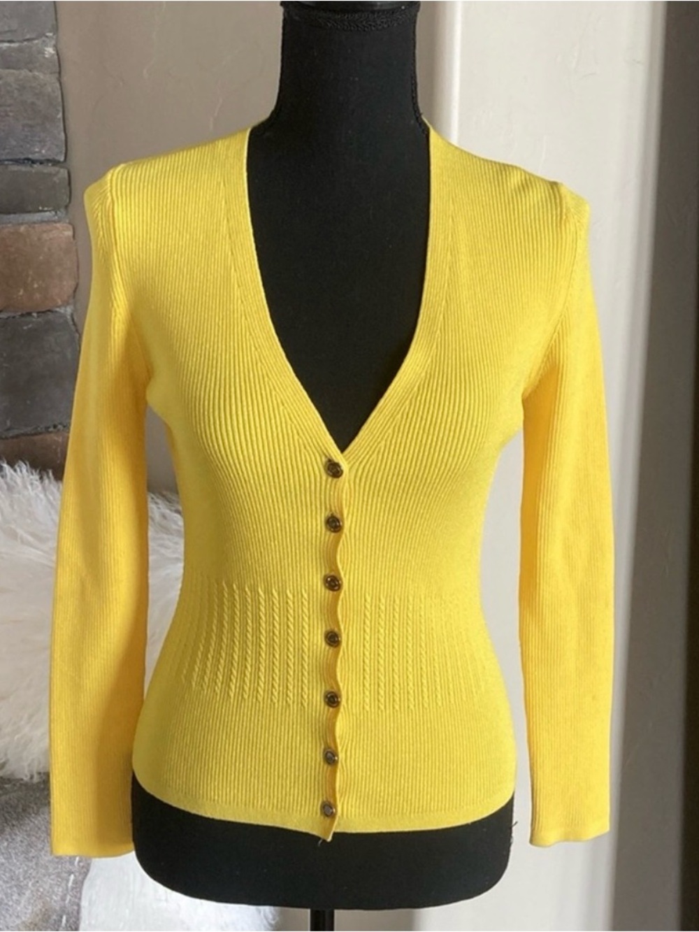 Yellow V-Neck Button-Front Women's Sweater